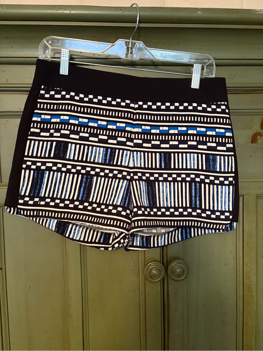 NWT J. Crew Black and White Geometric Stripe Shorts with Blue Accents